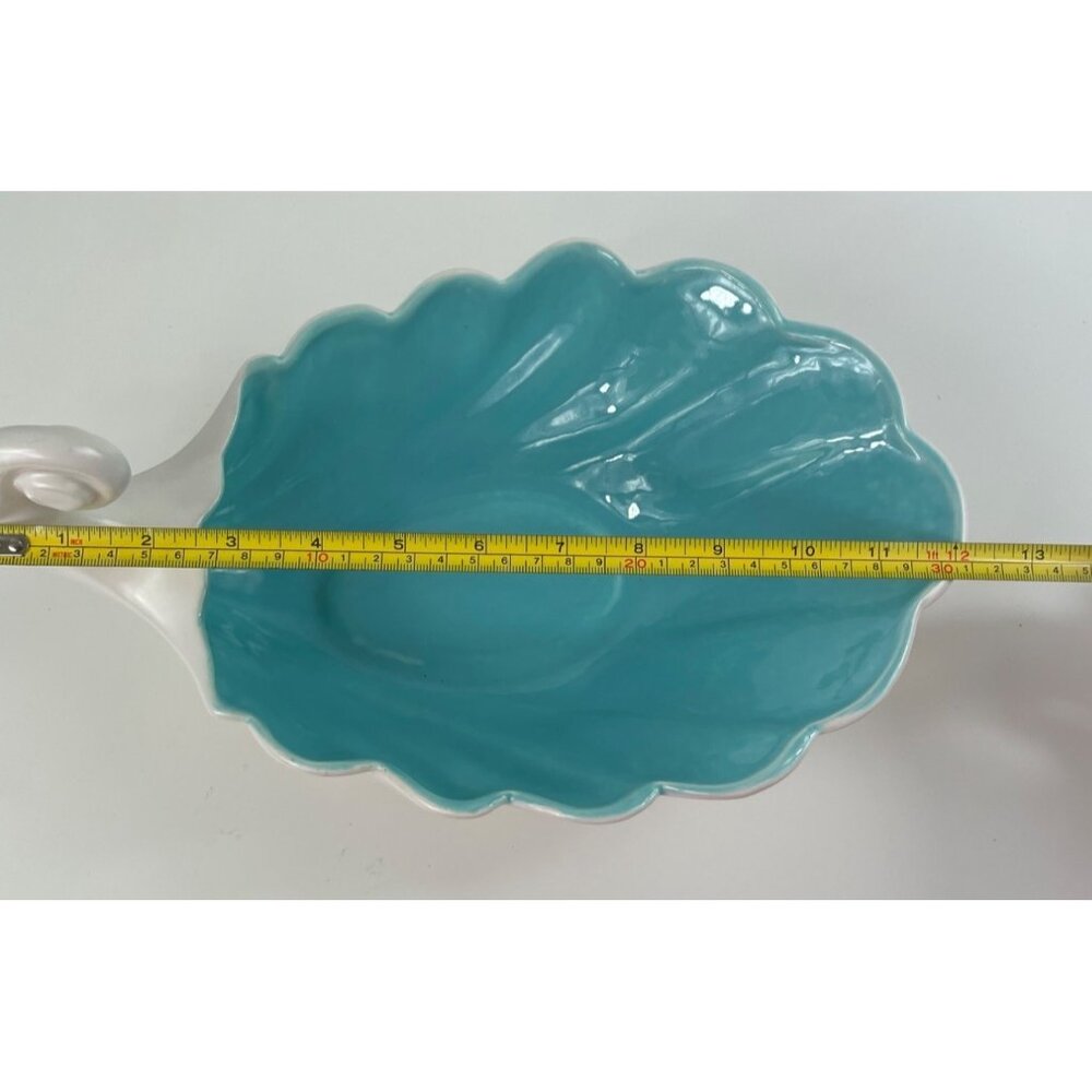 West Coast Pottery 202 California Shell Shaped White Turquoise Ceramic Bowl - Picture 9 of 13
